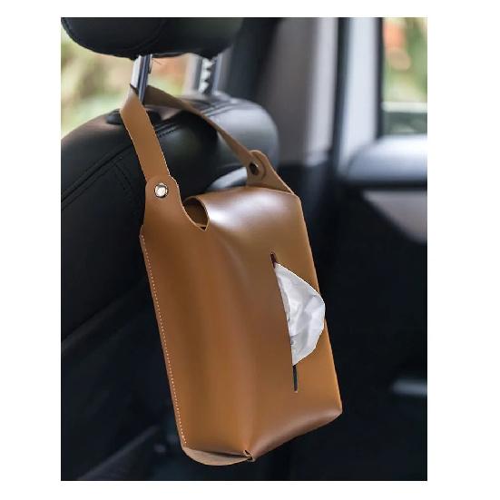 Factory Hot Selling Car Seat Headrest Hanging Leather Tissue Boxes Paper Cover Holder with Detachable Handle Affordable Price