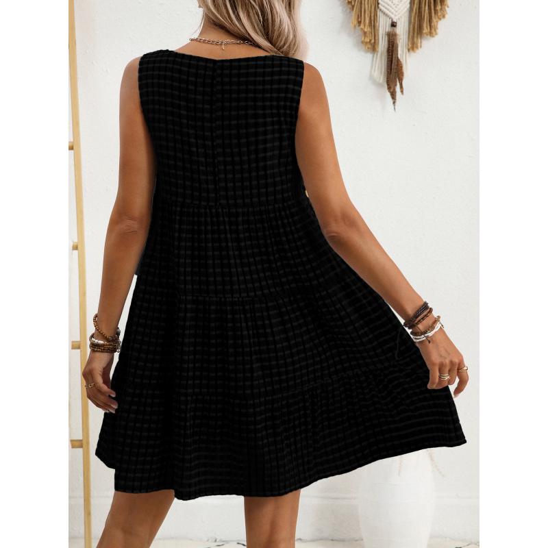 New Summer Women'S Loose Casual Flowing Sleeveless Plaid Dress