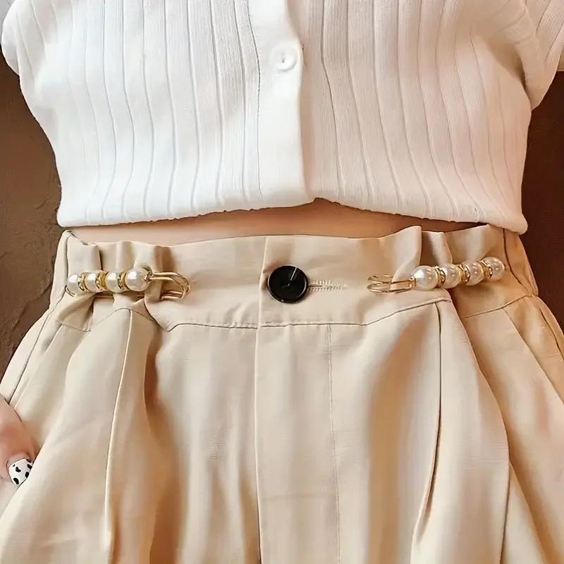 6 Pcs Set Artificial Pearl Waist Pin Clips for Trousers Pants Skirts Dress Waistline Adjusting Shirts Sweater Brooch