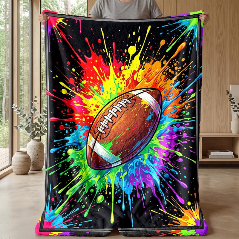Football Artwork Splash Theme Blanket Lightweight Warm Flannel Blanket Decorative Throw Blanket for Home Decoration