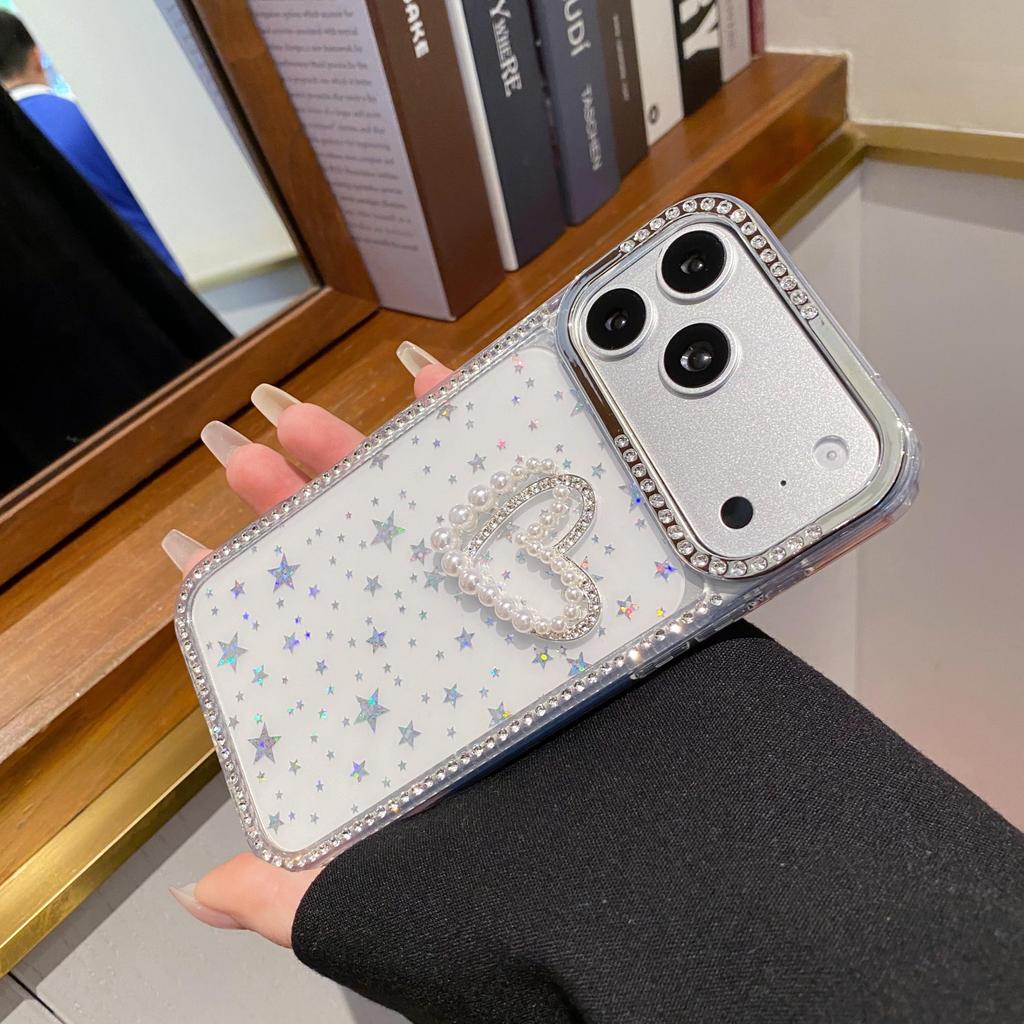 Custodia Lucida Glitter Stella Strass Guscio per iPhone 17 Air 16 15 14 13 12 11 Pro Max 14 Plus Cover Morbida Antiurto