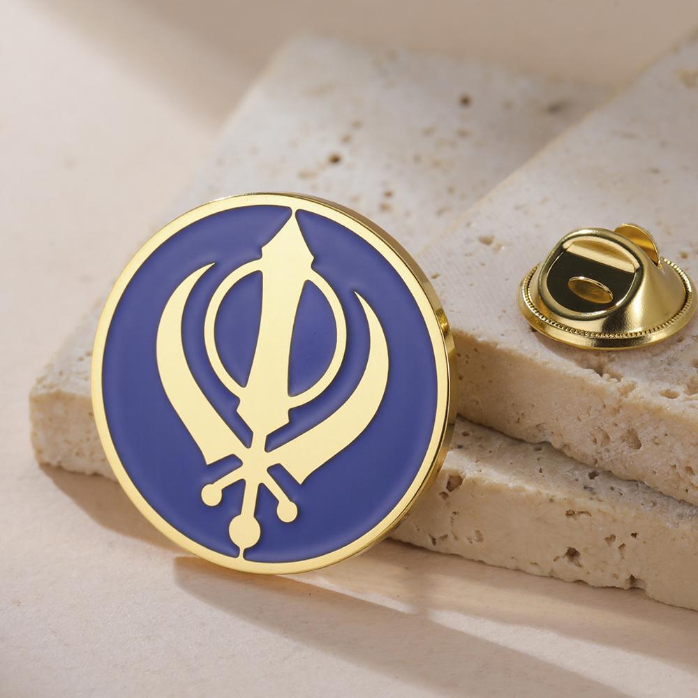 Dawapara Sikh Khanda Symbol Brooch Lapel Pin Sikhism Religious Protection Amulet Unisex Accessories Stainless Steel Jewelry