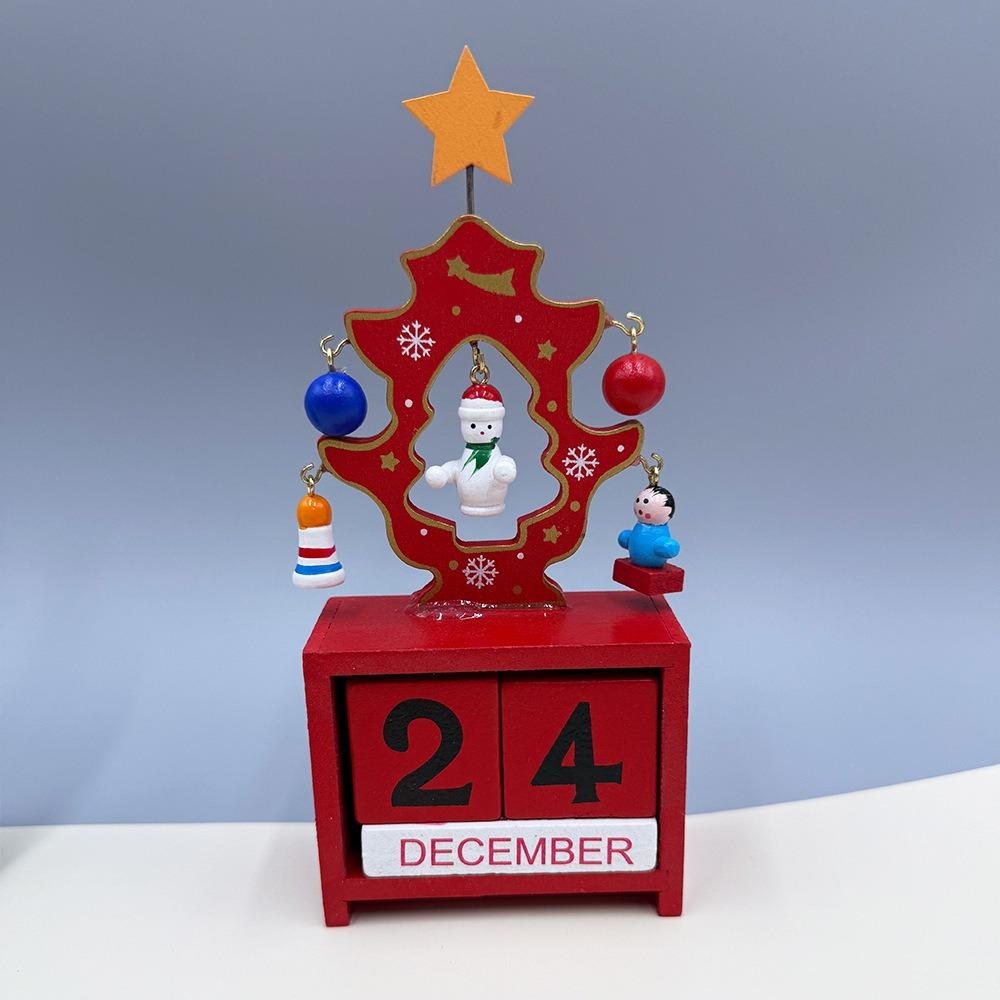 Christmas Wooden Countdown Calendar Blocks with Snowman, Santa & Reindeer Figurines – Festive Home Holiday Decoration