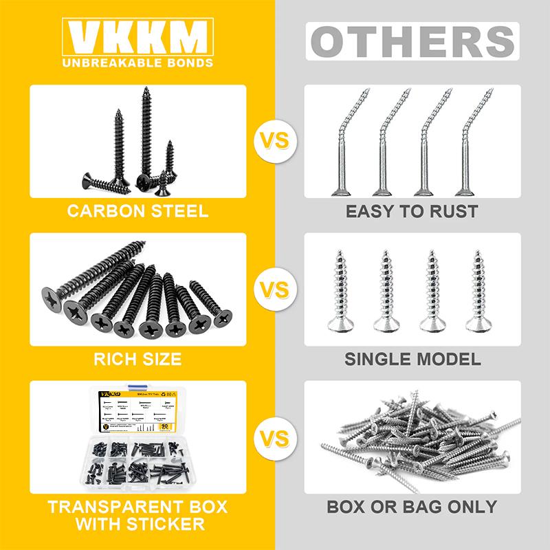 90 piece flat head cross wood screw assembly fastener kit, cross groove table top, M3-M3.5 self tapping screw combination set