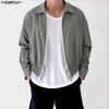 INCERUN Men Lapel Long Sleeve Zipper Up Striped Cropped Jackets Short Coats