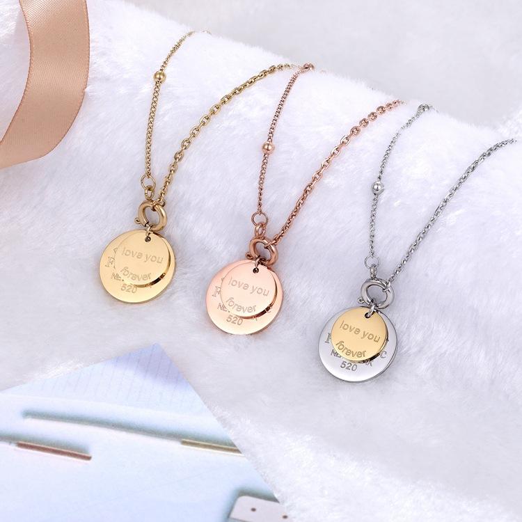 Korean version of popular necklace female couple Mori gift collarbone chain letter round superposition creative love
