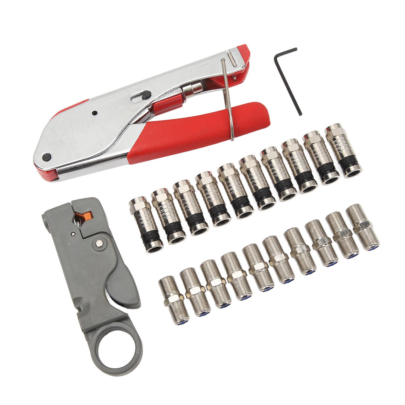 

Набор инструментов для обжима коаксиального кабеля, коаксиальный компрессионный набор с 1 стриппером, 10 шт. F-разъемов RG6