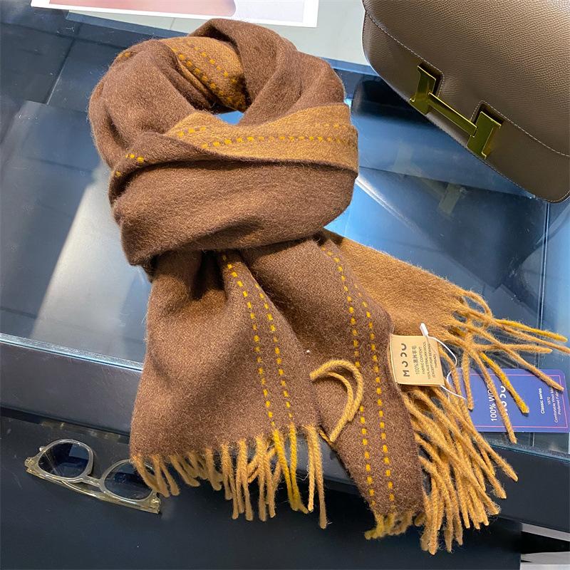 

New Autumn and Winter Double Sided and Two Color Wool Scarf for Women Korean Style High End and Versatile Thickened and Warm Scarf Shawl