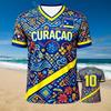 2026 Camisa de Futebol Estampa Tribal Curaçau Jersey Masculino Respirável Esporte Camiseta Inspirada na Seleção Nacional Casual Tops de Futebol para Fãs