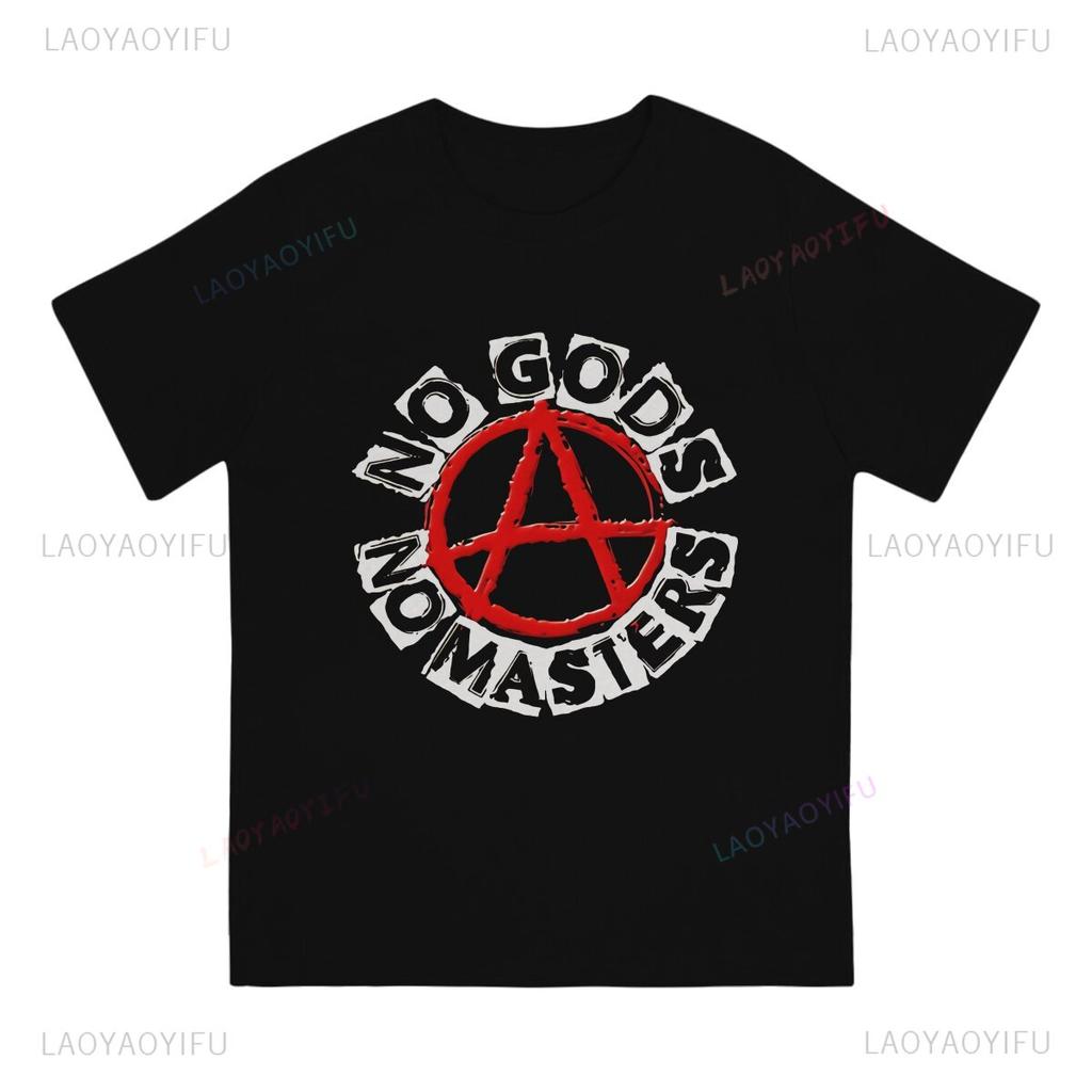 Anarchie Anarchisten Symbole KEINE GÖTTER KEINE HERREN Aufgedrucktes T-Shirt Vintage Grunge Sommer Polyester Kleidung Harajuku Mode T-Shirt