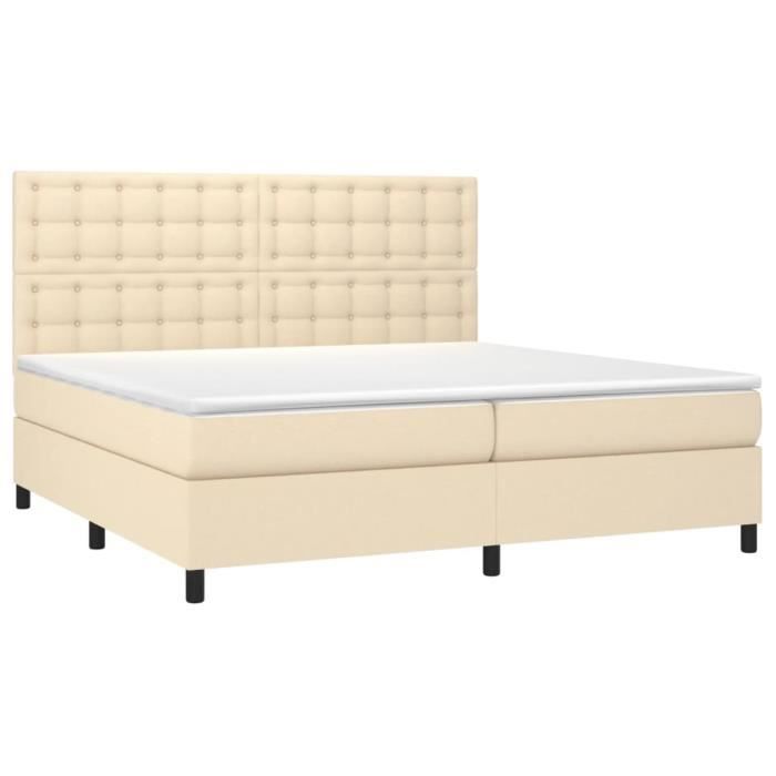 3142126 vidaXL Lit à sommier tapissier avec matelas Crème 200x200 cm Tissu