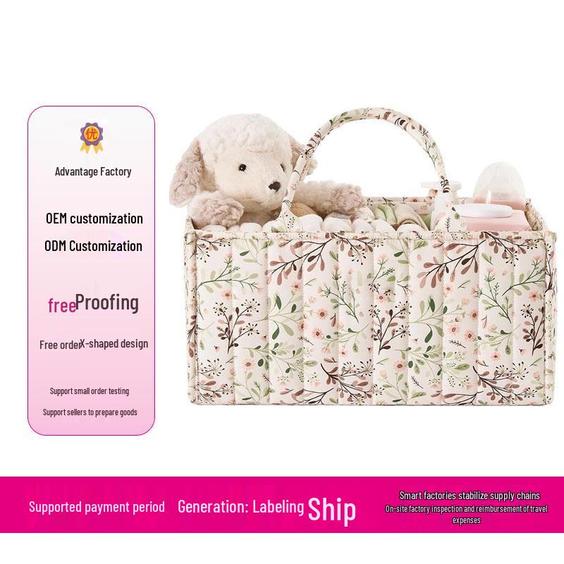 Floral Mother and Baby Nappy Storage Bag with Handle, Diaper Bag and Basket
