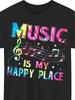 Unisex T-shirt Music Is My Happy Place Graphic T-Shirt for Women, Colorful Musical Notes Treble Clef Print Tee, Aes