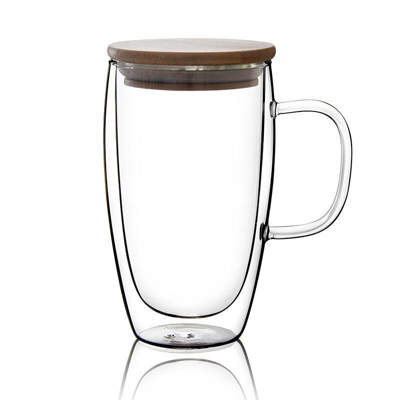 

Double-Layer Transparent Glass Cup with Handle and Bamboo Lid - High Borosilicate for Tea, Coffee, Milk, or Water 250ml Cup прозрачный