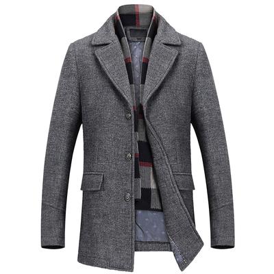 Woollen Coats Men with A Scarf Lapel Plain Mens Woollen Coat Business Casual Men's Coat Warm Luxury Overcoat M-5XL