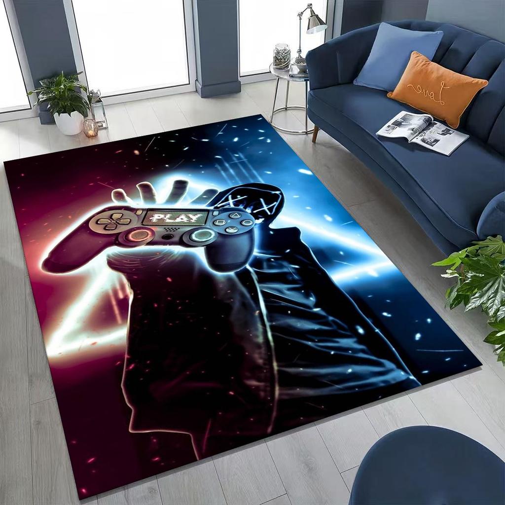 27 Stil Gamer Zone Game Controller Cartoon Spielzimmer Teppich für Schlafzimmer Wohnzimmer Sofa Zuhause Fußmatte Dekoration, Rutschfeste Bodenmatte