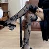 Spring And Summer New Vintage Rose Thigh-High Socks Milky White Ultra-Thin Socks French Rose Flower Stockings Over-The-Knee Sock