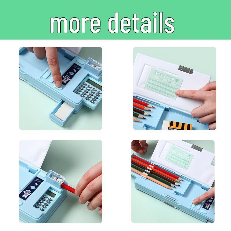 Creative Double-Sided Pencil Case with Calculator for Primary Students