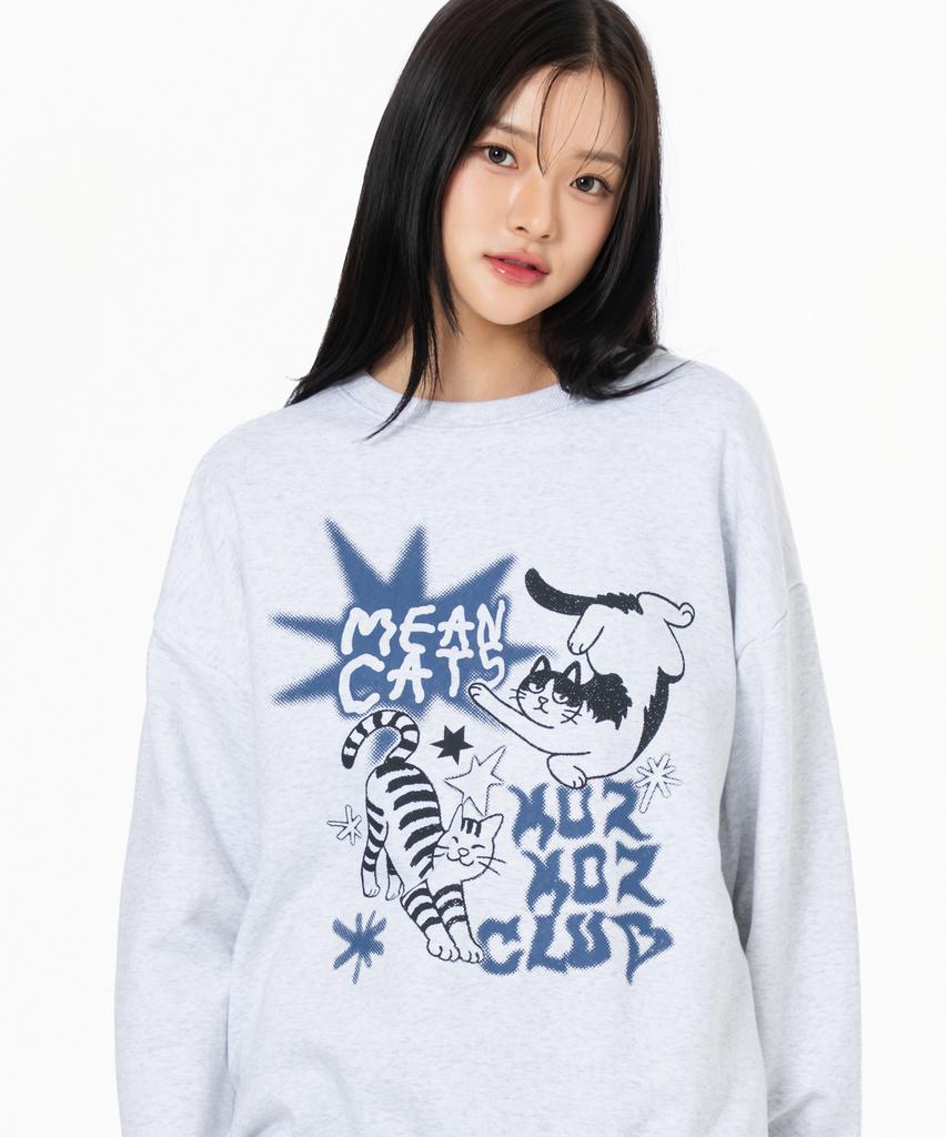 MOZMOZ Mincats Graphic Oversized Sweatshirt White Melange
