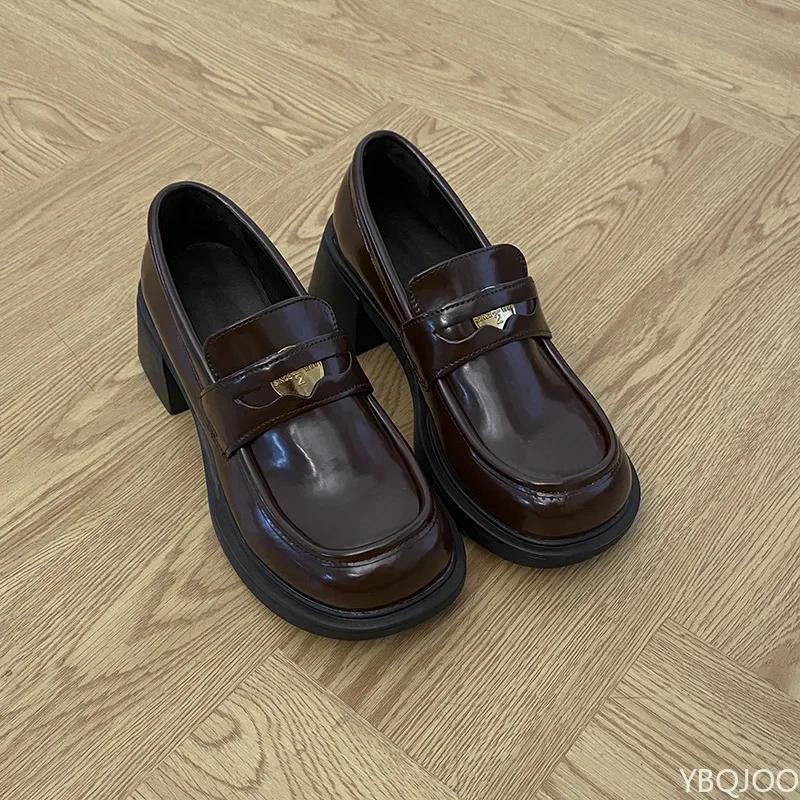 Fashion Spring Autumn Women's Loafers Retro Fashion Brown Height Increasing Anti Slip Pumps British Banquet Matching High Heels 2025