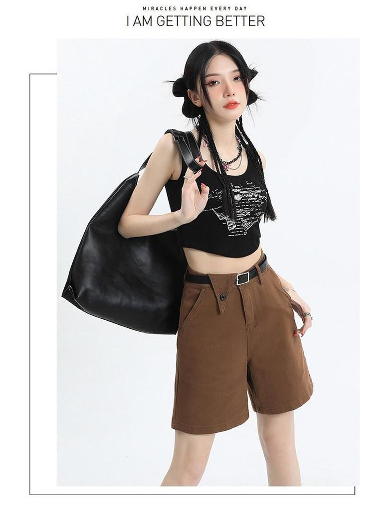 2025 İlkbahar/Yaz Kadın Elastik Kore Tarzı Kemerli Denim Şort