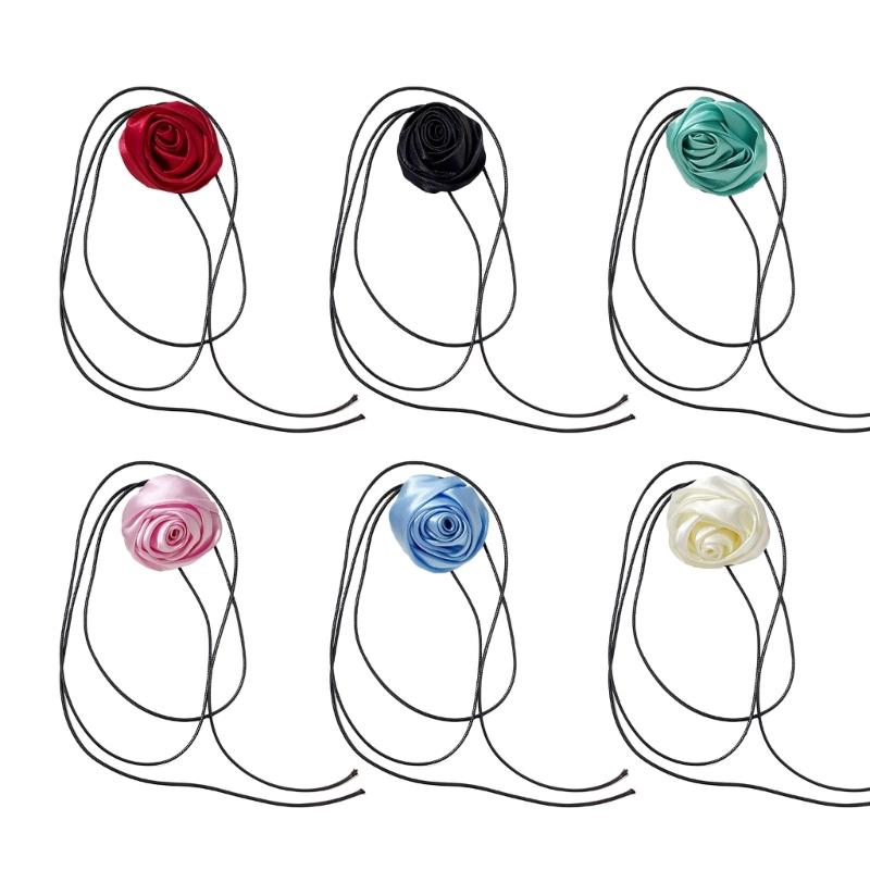 Simple Rose Flower Neckband Choker Necklace Jewelry Women Clavicle Chain Necklace Temperament Long Lace up Neck Chain