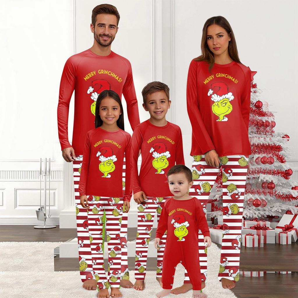 Juletrykk Familiematchende topper med lange armer+buksesett Familiematchende sett