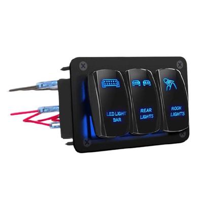 3 Gang Blue LED Light Toggle Switches Aluminum Rocker Switches Panel for Car Marine LED Light Bar On Off Switches Panel