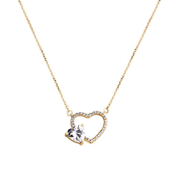 Elegant 14K Gold-Plated Sterling Silver Heart Pendant Necklace with Zircon