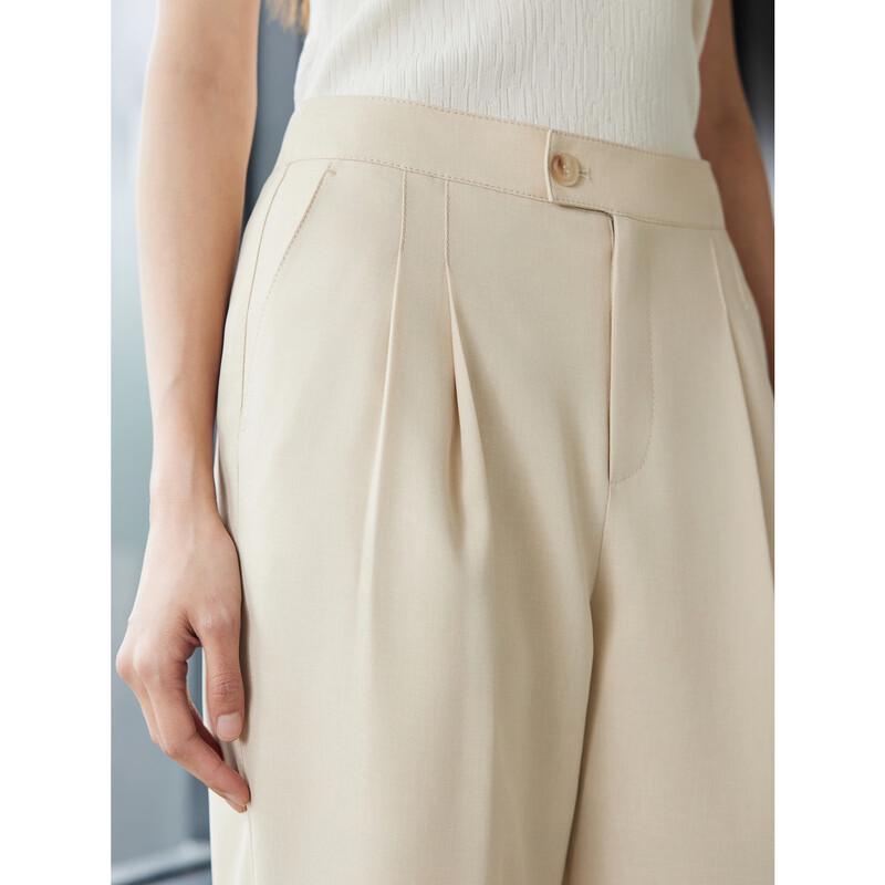 JUZUI Smart Commuter Pleated Beige Women's Trousers JWEQ11105