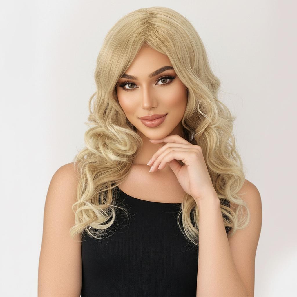 Long Fashion Blonde Hair Synthetic Fluffy Wave Wigs for Women Daily Cosplay Use Heat Resistant Fibre