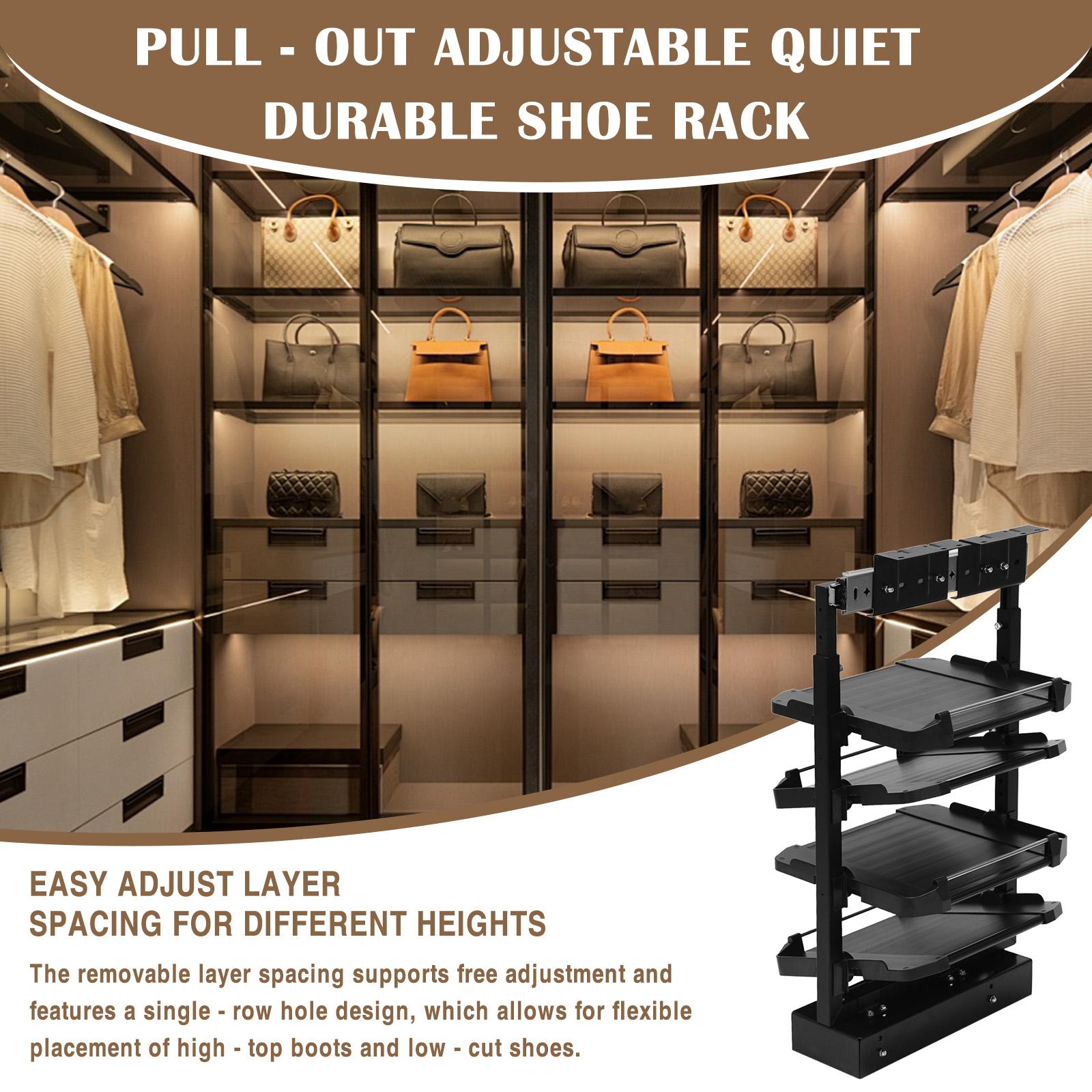 4-ярусная выдвижная металлическая штабелируемая полка для обуви, регулируемая по высоте, выдвижная стойка для хранения обуви для шкафа, обувного шкафа United States