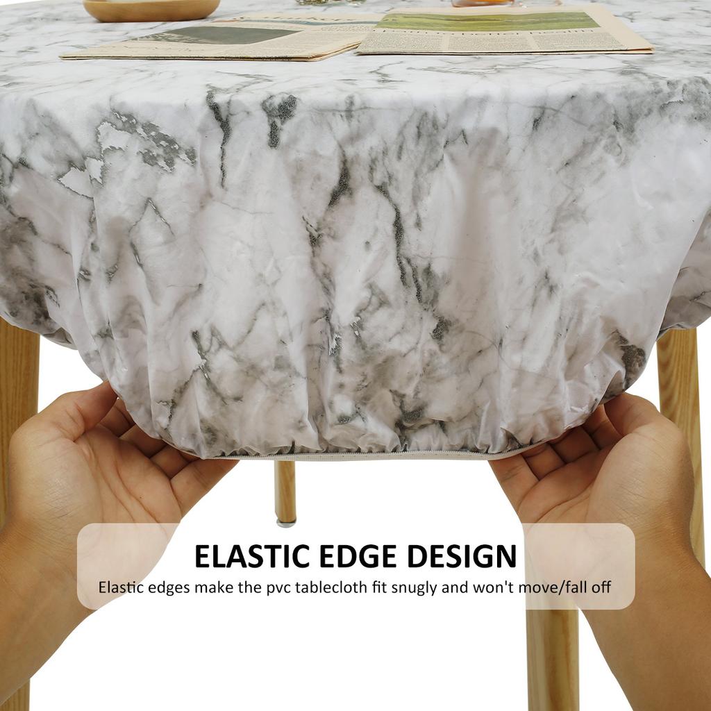 Runde Tischdecke PVC Wasserdicht Ölfest Elastisch Gesäumt Party Hochzeit Tischdecke Heimdekor Küchentisch Schutzabdeckung