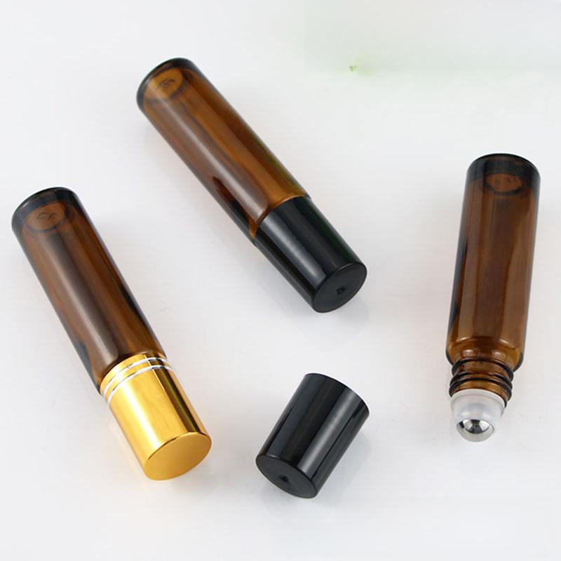10ml Transparent Blue Glass Roller Bottle for Eye Cream and Essential Oils, with Tea-colored Perfume Roller