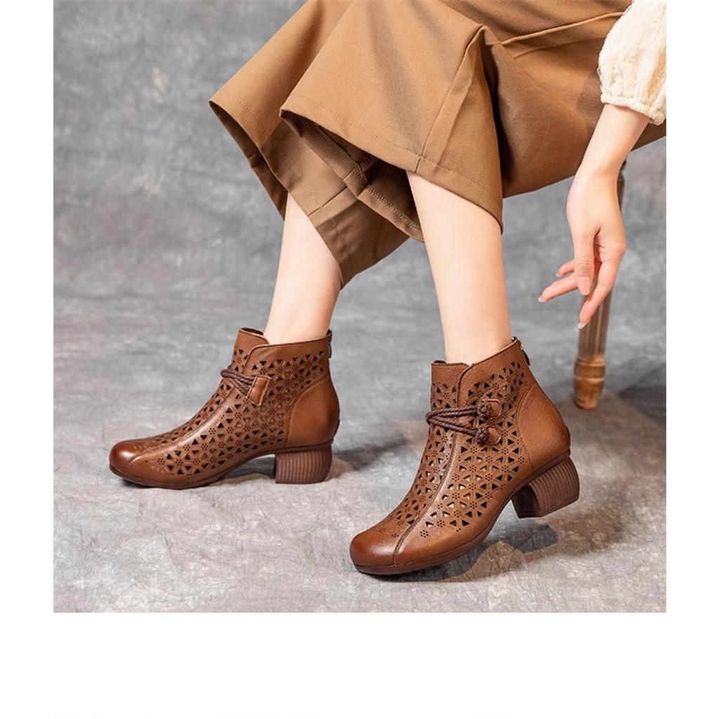 Hollow Out, Thick Heel, Short Boots, Martin Boots, High Heels, Round Toe Shoes, Cool Boots, Thick Heel Sandals