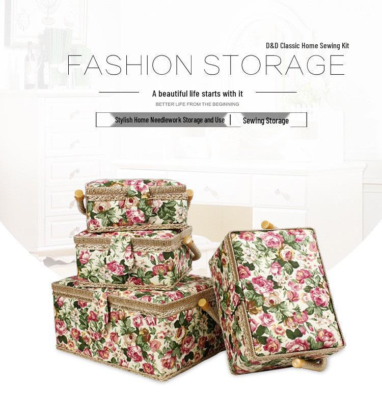 European Style Large Household Sewing Kit - Portable Fabric Storage Basket with DIY Supplies, Needle, and Thread.