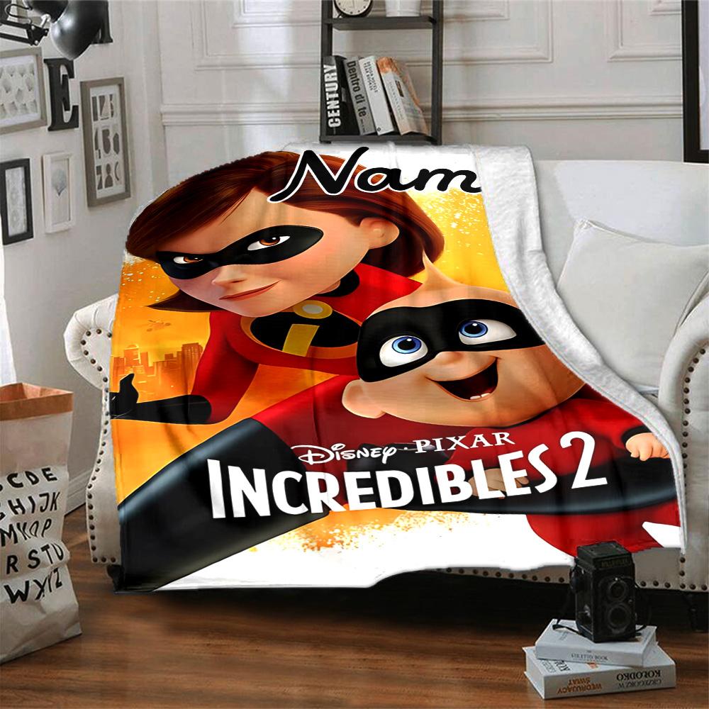 Custom Name Incredibles Poster flannel Blanket for Super Soft Cute Comfort Blanket for Travel Bedding Couch Sofa Blanket