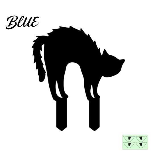 Outdoor Halloween Atmosphere Decor Garden Stake Black Cat Yard Sign with Glow-in-the-dark Ghost Signs Eyes Waterproof Spooky Silhouette for