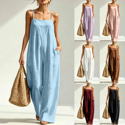 Loose Fit Sleeveless Jumpsuit with Spaghetti Straps Casual Wide Leg Romper Summer Spring One Piece Outfit for Women