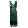 Vintage V-neck sequined fringed dress, evening dress, Gatsby dinner dress, stage performance dress.