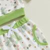 Toddler Girl Irish Outfits Bow Clover Print Crew Neck Long Sleeve Tops Long Pants Headband 3Pcs Clothes Set