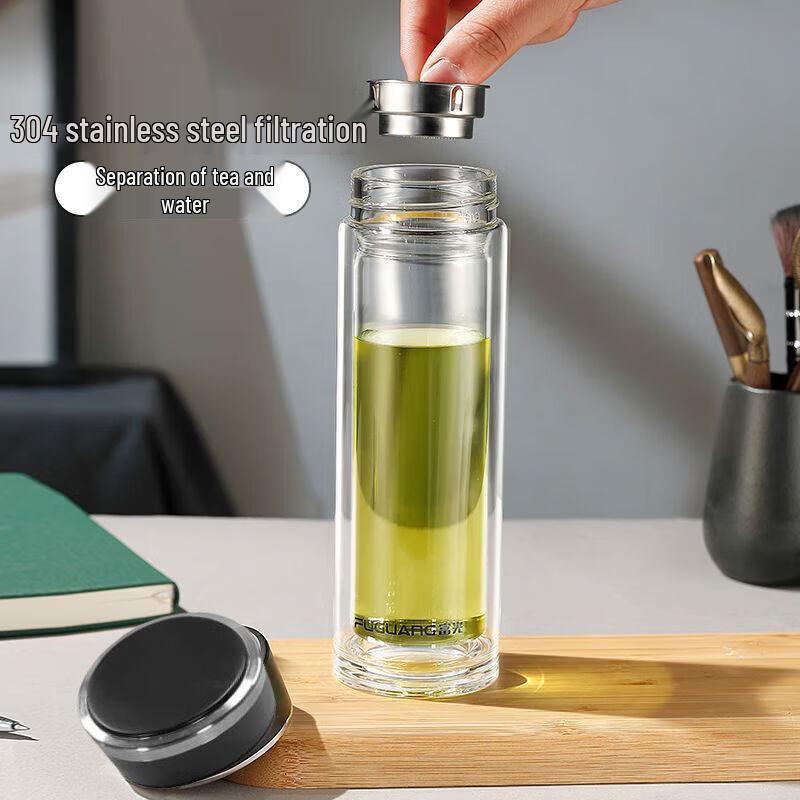 FUGUANG G2116 Double-Layer Glass Tea Infuser Water Bottle