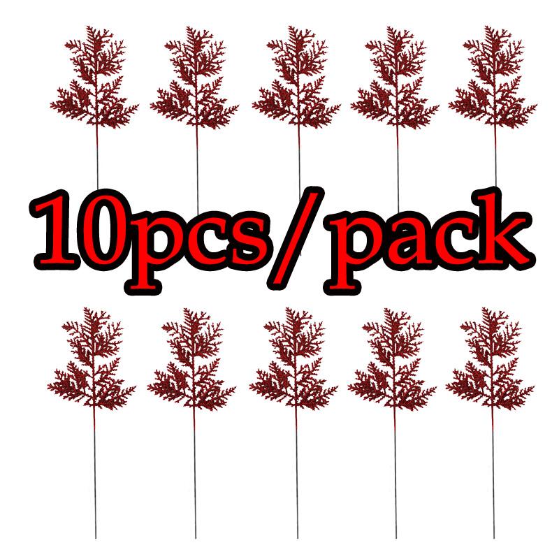 (10pcs/lot) Artificial Plants Pine Branches Christmas Tree Decoration Gold Glittering Sequin Material Home Decor Accessories