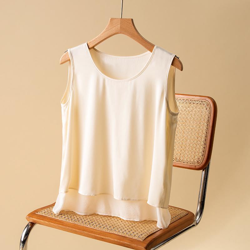 

Женская двухслойная майка из тутового шелка больших размеров - Однотонный летний жилет Medium бежевый