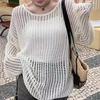 Fashion Loose Long Sleeve Hollow Out Knitted Sweater Women Casual Outer Blouse Thin Hollow Spring Summer Covers Up Long Air-conditioning Shirt Top