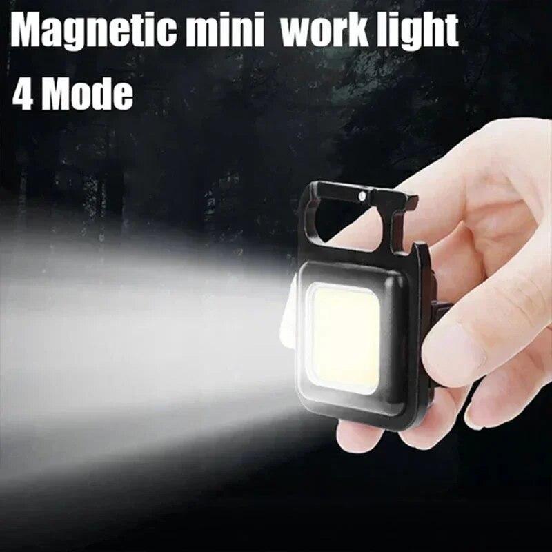 Mini Camping Keychain Light Pocket Multifunctional Clip Flashlight USB Rechargeable Outdoor LED Portable Bright Work COB Lantern