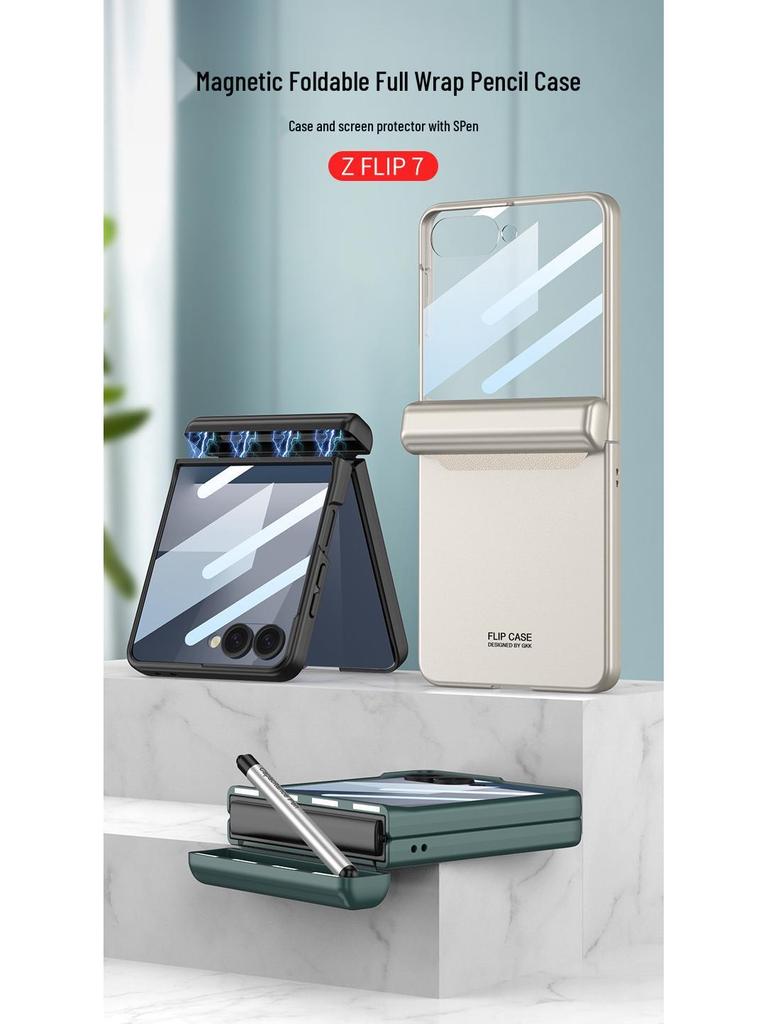 Samsung Z Flip7 Magnetisk Deksel med Penneholder & Beskyttende Skall for Flip6