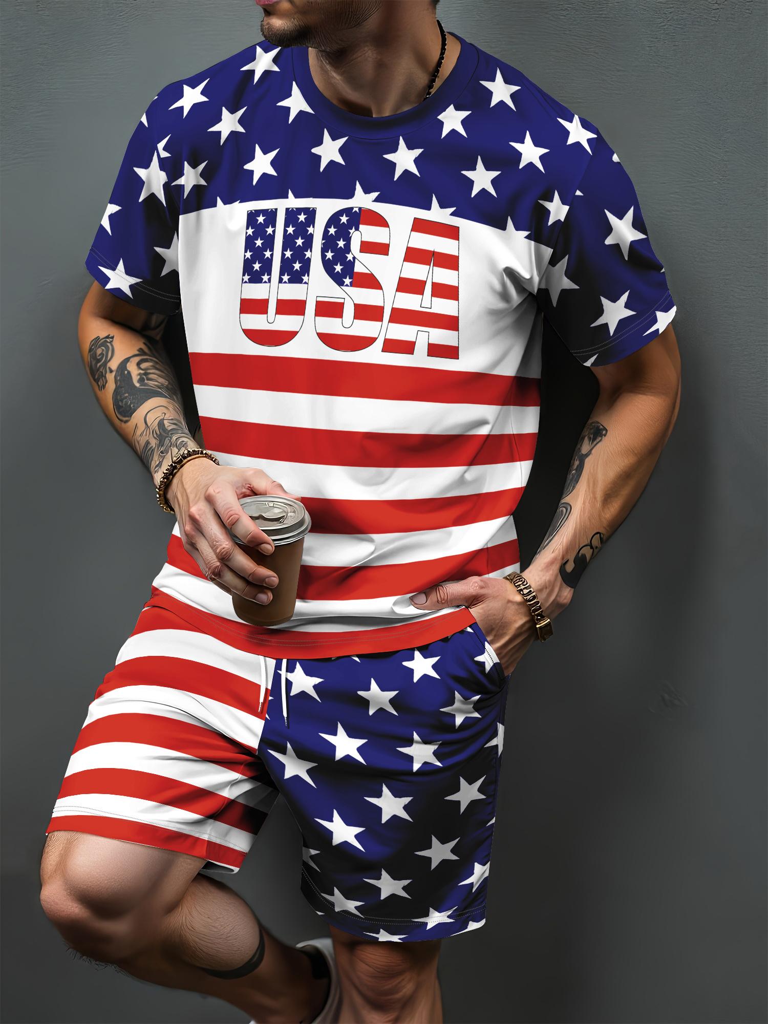 Summer Fashion Men s Wear Men s 3D Printed Short-Sleeve Set Outdoor Casual T-Shirt & Drawstring Shorts Two-Piece Set XS