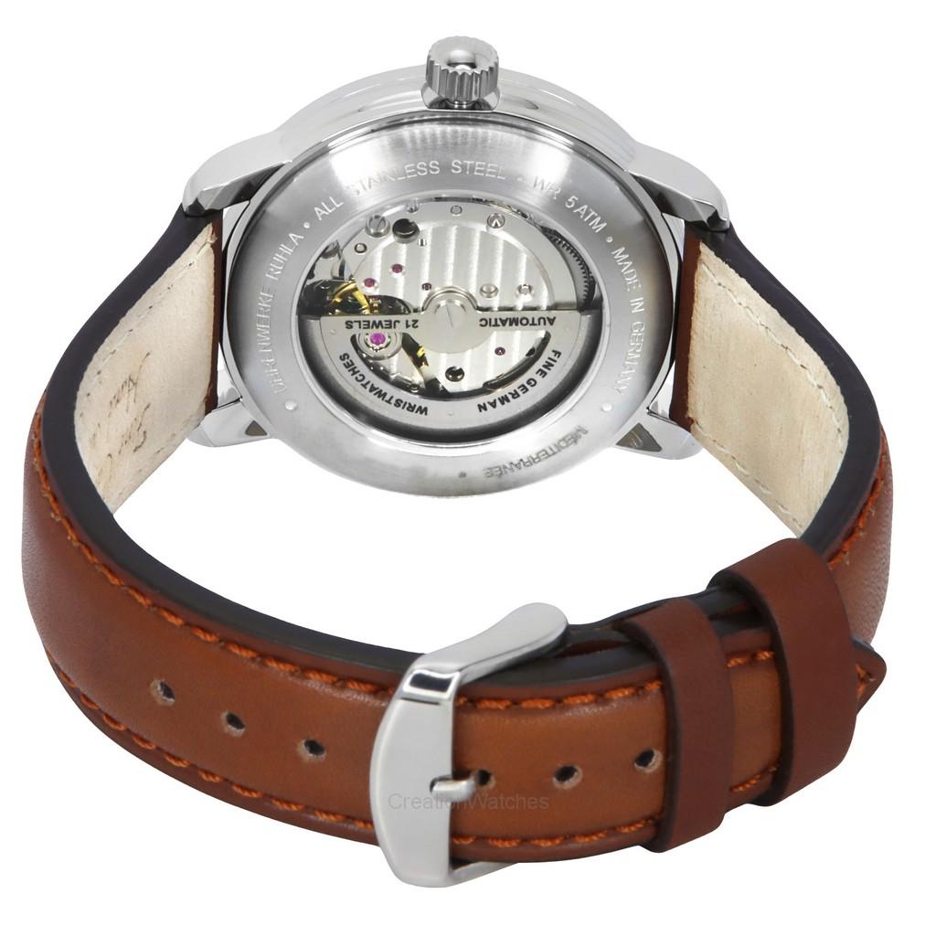 ZEPPELIN Orologio da uomo automatico con cinturino in pelle mediterranea e quadrante beige 96685