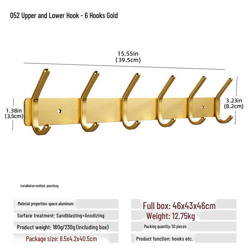 Wall-Mounted Black Aluminum Clothes Hook Rack